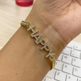 Bracelet de nom de cristal personnalisé avec chaîne cubaine Bracelet Bracelet Zircone Bracles Bracles Pave Lettre de bijoux