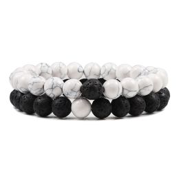 Brins Distance Couple Bracelet Men Femmes 8 mm Black Lava Blanc Natural Stone Perles Bracelets Bracelets Brangles Bijoux d'amitié Pulseras