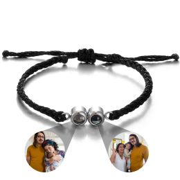 Brins Bracelet de perle double projection Bracelet d'image personnalisé personnalisé Bracelet en cuir perle en acier inoxydable