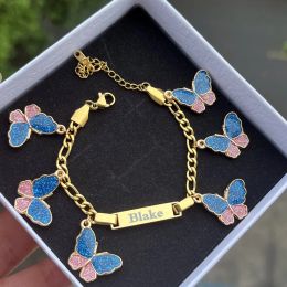 Brins duoi name papillon bracelet lettres personnalisées charmes charmes nameplate chaînes bracelet acier inoxydable pour les enfants
