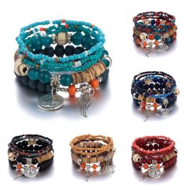 Strands Bodhi Bodhi Rice Beads Braceletas de vidrio Juego para mujeres Color boho multicapa Pulseras elásticas Joyas Pulseira