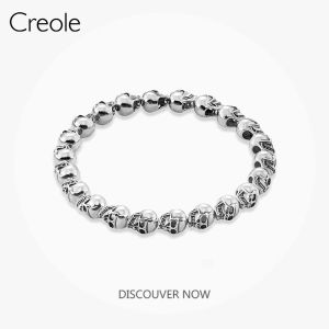 Strands Europe Silver Skulls Bead Bracelet, elástica brazalete del corazón, 925 joyería punk rebelde de plata esterlina para hombres