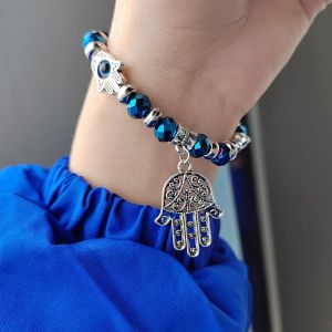 Brins Fashion Blue Evil Eye Bracelet pour femmes Crystal Resin Lucky Bead Wishing Chain Bracelet Ladies charme Bijoux de palmier