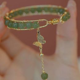 Stands Fashion New Green Glass Beads Bracelet Pearl Bracelet Butterfly Imitation Natural Hotan Jade Bracelet Women Girls Bijoux