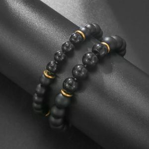 STRANDS Modieus 1 stig verschillende maat natuurlijke zwarte matte steenarmband voor vrouwen mannen eenvoudige beste vrienden paar kraal bangle sieraden