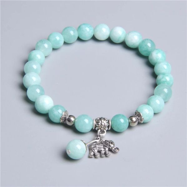 Hilos femeninos Blue azul amazonita Beads Metal Elephant Charm Pulsera para mujeres Pulseras de damas Regalos de joyería Dropshipping al por mayor