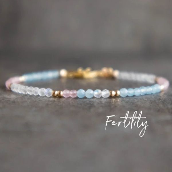 Gift bracelet de fertilité des brins avec quartz rose Moonstone Aquamarine pour maman, bracelet de souhait de grossesse, booster de fertilité de la FIV