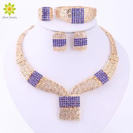 Strands Fine Crystal Jewelry Sets for Women Beads African Farty Destino Accesorios Declaración Pulseras Pendientes Conjunto de anillos