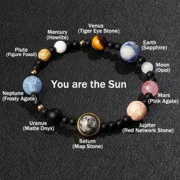 Brins Galaxy Solar System Bracelet Men Universe Nine Planets Natural Stone Stars Earth Moon Bracelets For Women Fashion Couple Bijoux