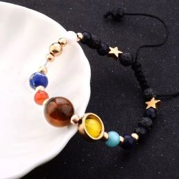 Brins Bracelet Système solaire Galaxy Neuf planètes Tar de pierre naturelle Bracelets de lune de la terre pour femmes bijoux de couple de mode