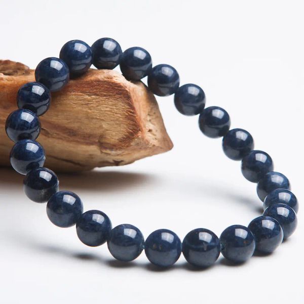 Brins authentique bracelet de pierre précieuse en sapphir bleu naturel 7 mm 8 mm 9 mm féminin homme extensible cristal rond Bracelet aaaa