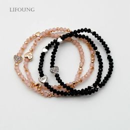 Brins en verre perles bracelets ensemble pour les femmes coeur pave en verre pierres à moitié rose amour charmes mignons brins