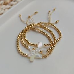 Brins bracelets en perles de couleur dorée pour femmes bijoux naturalités croix étoile coeur bracelet bracelet en gros corde ajusté pulseras