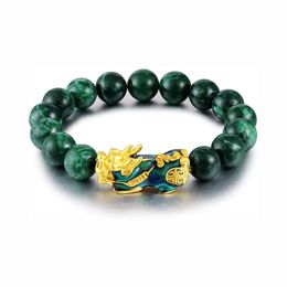 Brins Green Real Jade Beads Bracelet Pixiu Brangle Bijoux naturel Vintage Fashion Luxury Gemone Gemstone Charm Accessoires chinois