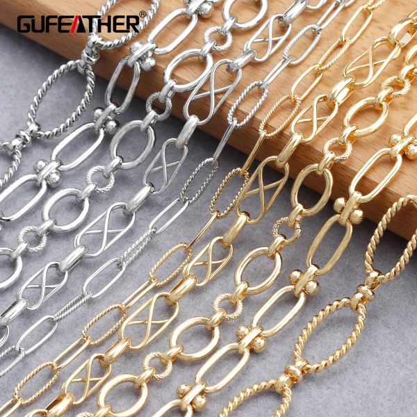 Brins Gufeather C169, chaîne de bricolage, pass de passe, sans nickel, rhodium en or 18k plaqué, cuivre, charme, collier de bracelet bricolage, fabrication de bijoux, 1 m / lot