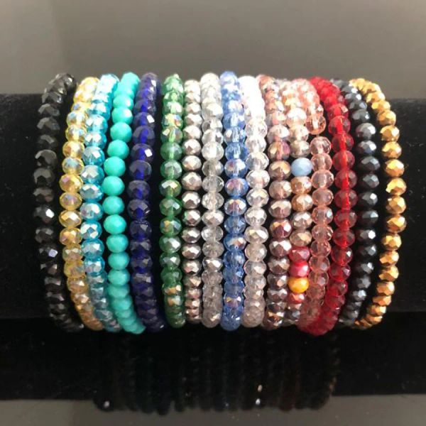 Brins faits à la main à la main pour femmes 4 mm en cristal en cristal perles de verre rond Bracelet Bracelet Femme bracelets féminins
