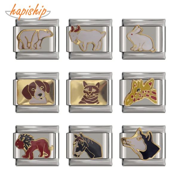 Stands HAPISHIP 9 mm largeur Original Daisy Animal Cat chien Horse Lapin Lion ours Wolf Mouton Charme Fit Bracelet En acier inoxydable Link DJ42A