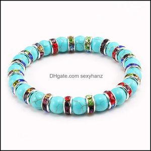 STRANDS HOGE KWALITEIT NATUURLIJKE BLAUWE TURQUOISES STONE Karm Armbanden voor vrouwen mannen sieraden boeddha gebed chakra kralen streng armband kralen