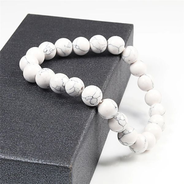 Brins bracelets en pierre naturelle de haute qualité couple perles de distance de lave noire roche blanc stret stret-stretch bracelet bracelet hommes bijoux