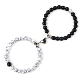 STRANDS HEET KAKEL YIN YANG BRACKET SET MANNEN 8MM NATUURLIJKE STEEN HART Vorm Magnet Love Braclet For Women Friendship Fashion Sieraden Gift