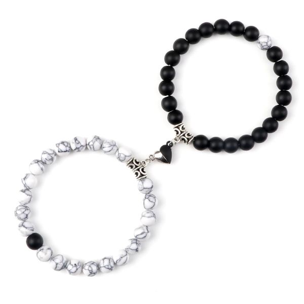 Brins couple chaud yin yang bracelet ensembles hommes 8 mm en pierre naturelle aimant de forme de coeur