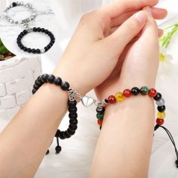 Brins Vente chaude 2pcs / set perles bracelet pour les amoureux de la distance de pierre naturelle minet de coeur couple bracelets amitié bijoux de mode cadeau