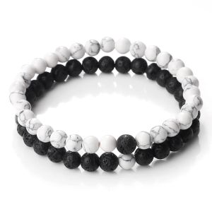 Brins Hot Men de la tendance des couples de pierre de lave Bracelets à distance de pierre naturelle blanc noir yin bracelets perles pour femmes amies pulseira