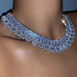 STRANDS ICDE OUT BLING BOGUETTE CUBAN LINKKACHT KALLACE MEN Women Square Tennis Punk Hiphop Choker Kettingen Rock sieraden 230613