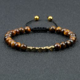 Brins perles de cuivre irrégulières bracelet tressé Natural Tiger Tiger Volcanic Lava Bangle For Women Men Men fait à la main
