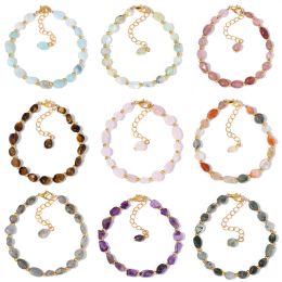 Brins Bracelets en pierre naturelle irrégulière pour les femmes à tamis de gravier en quartz rose amethystes de lune