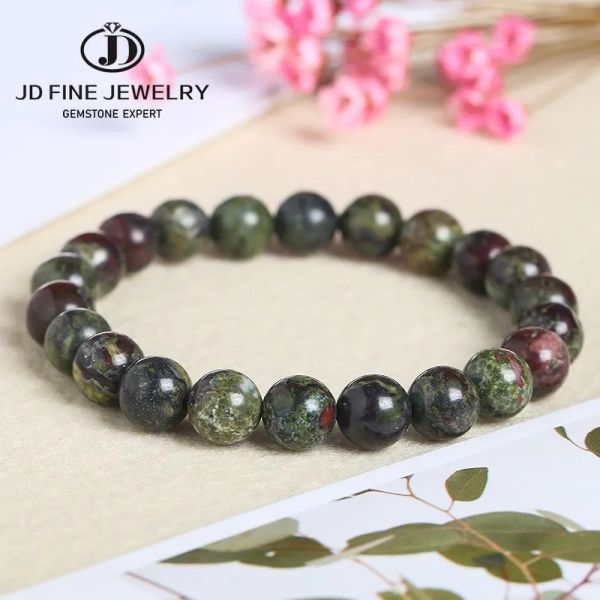 Brins jd dragon natural sang de sang bracelets élastiques femmes hommes charme dinosaure jasper perles