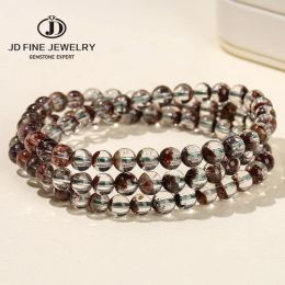 Brins JD Natural Green Ghost Quartz Bracelet multicouche Femmes Vintage Reiki Healing Energy Crystal Stretch Bangles 6 mm Bijoux de perles