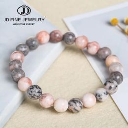 Brins JD Natural Pink Zebra Jasper Stone Bread Bracelet Handmade Yoga Guérison Bijoux de bracelet pour femmes Bohe Bijoux Simple Bijoux Cadeau