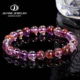 Hilos JD Natural Purple Ghost Quartz Reiki Healing Bracelet Mujeres Fashion Energy Crystal Round Bead Stretch Bangles Pareja Joyería