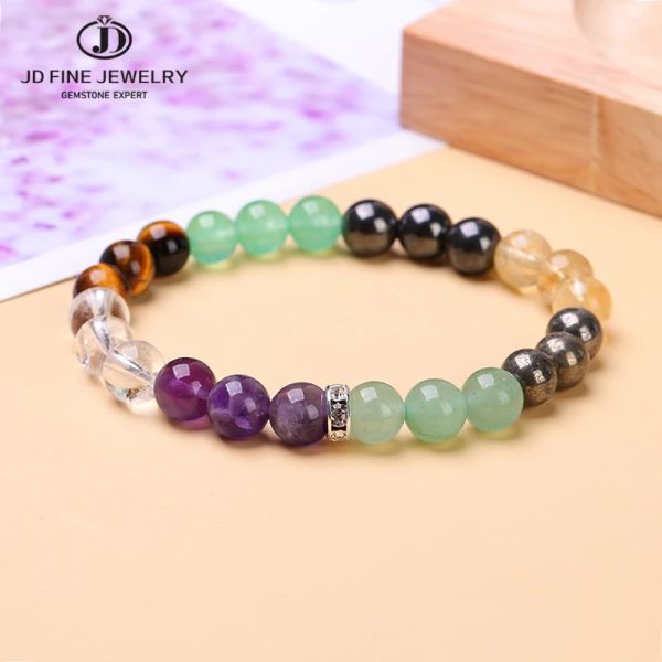 Strands JD Amethyst Natural Amethyst Crystal Tiger Ojo de hematita Pulsera de hilos Mujeres Reiki Curación de brazaletes elásticos Joyería de yoga