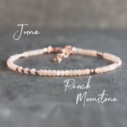 STRANDS JUNE Birthstone Bracelet, Peach Moonstone armband, bruidsmeisje geschenken, juni verjaardagscadeau voor haar, roze maanstenen sieraden