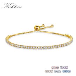 Strands CALETINE Charms Bracelets para mujeres 925 STERLING Silver Blue rosa blanco CZ Beads de tenis Link Rose Gold Luxury Mens Jewelry 18 "