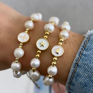 Brins Kkbead Natural Pearl Bracelet For Women Gift Star Jewelry Star Heart Cross Pulseras Luxury Designer Bijoux