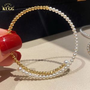 STRANDS KUGG PEARL 18K Bracelet en or jaune en or 33,5 mm Bracelet de perle d'eau douce naturelle Bijoux de design créatif créatif pour femmes