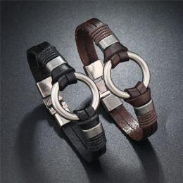 Brins Bracelet en cuir noir tressé de haute qualité pour hommes