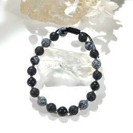 STRANDS LII JI Natuurlijke sneeuwvlok Obsidian lava steen 8 mm verstelbare armband voor mannelijke sieraden