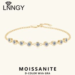 Brins LNNGy 3 mm Bezel Moisanite Bracelet certifié 925 Bracelets de chaîne en argent sterling pour femmes