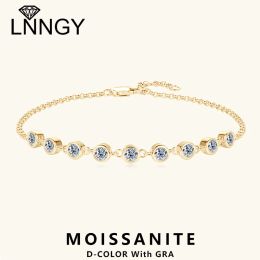 Strands Lnngy 3 mm Bisel Moissanite Pulsera certificada 925 Pulseras de cadena de plata esterlina para mujeres Regalo de joyería de mano ajustable