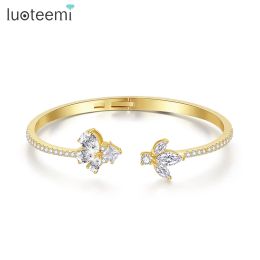 Brins lutoteemi new zirconia bouchette ouverte bracelet de luxe de luxe fleur fleur bracelet cz pour les femmes accessoires de mode élégants