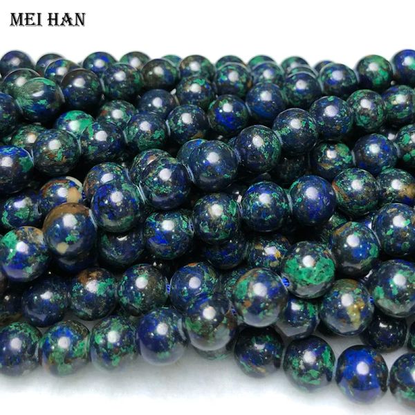 Brins Meihan (1 brin / set) 6 mm 8 mm Natural Azurite Phoenix Smooth Round Loose Shads for Bijoux Making Design Bracelet