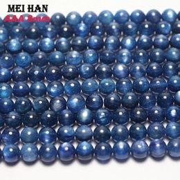 Brins meihan en gros bleu kyanite lisse perles de pierre précieuse rondes pour bijoux de bijoux de bracelet de bricolage