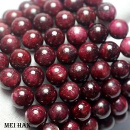 Brins meihan en gros naturel aaa ruby lisse rond pierre perles lâches bracelet en pierre pour la fabrication de bricolage de bijoux