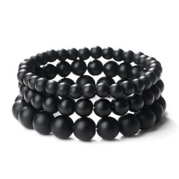 Brins Bracelets perlés pour hommes 6/8/10 mm Bracelet de stretch de pierre noire noire naturelle pour femmes hommes Méditation Yoga Bracles bijoux faits à la main