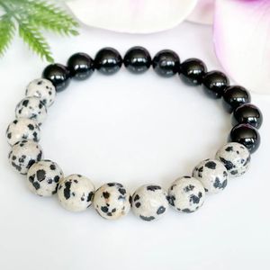 Strands MG1790 Bracelet de perles en tourmaline noire et jaspe dalmatien 8 mm