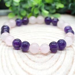 STRANDS MG1800 NIEUW ONTWERP 8 MM ROSE KWARTZ AMETHYST Dames angst Relie edelsteen